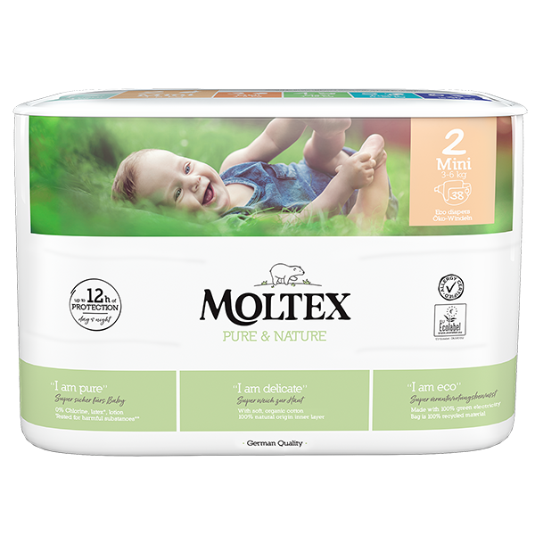 Moltex – Pure&Nature – Couche bébé – Mini – 3/6kg – Sachet de 38 pièces