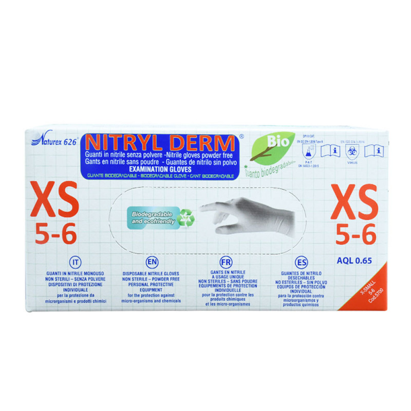 Naturex 626 Nitryl Derm Bio – Gant d’Examen Nitrile Biodégradable – Blanc – Nacatur