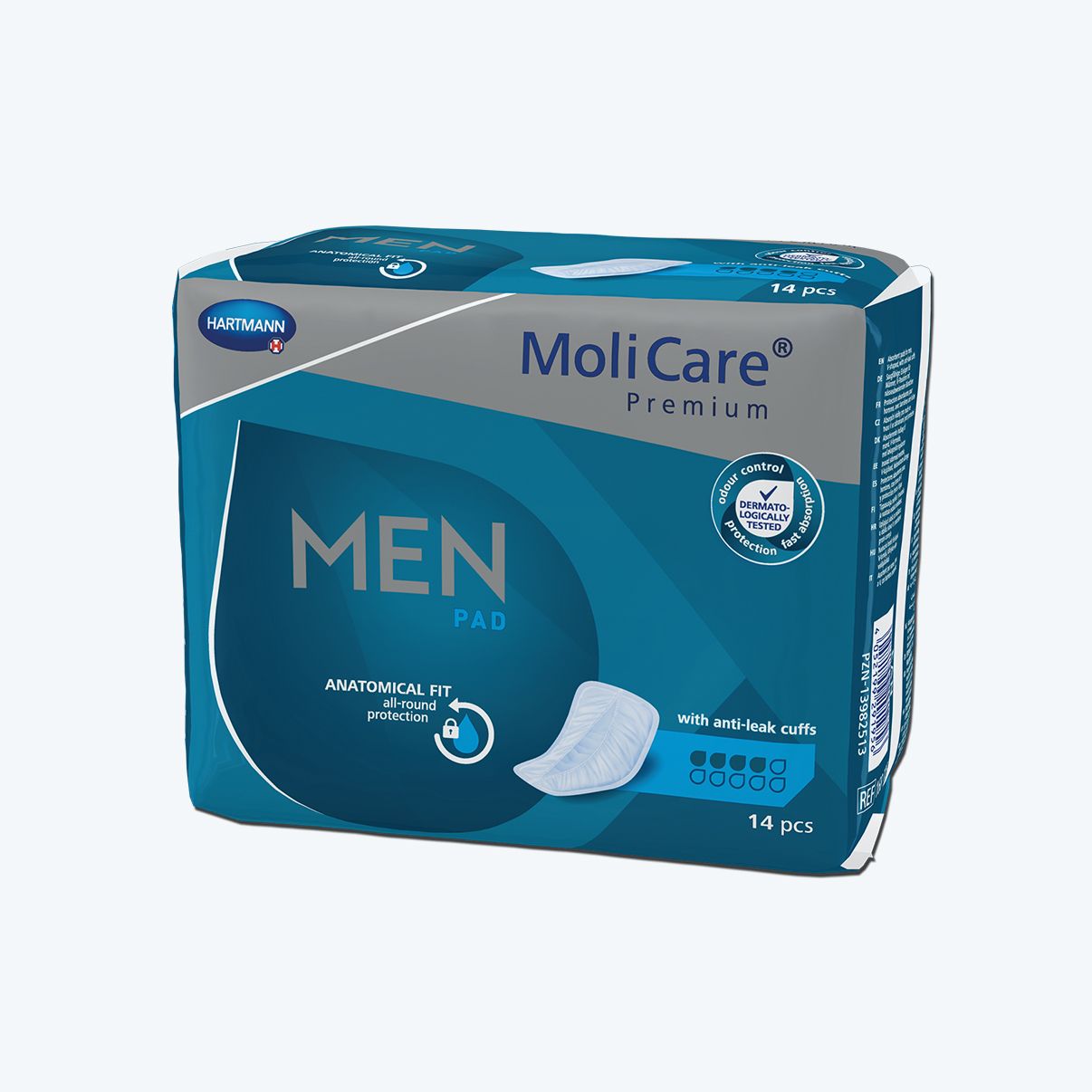 HARTMANN – MoliCare Premium Men Pad – Protection urinaire pour homme 4 gouttes – Sachet de 14 pièces