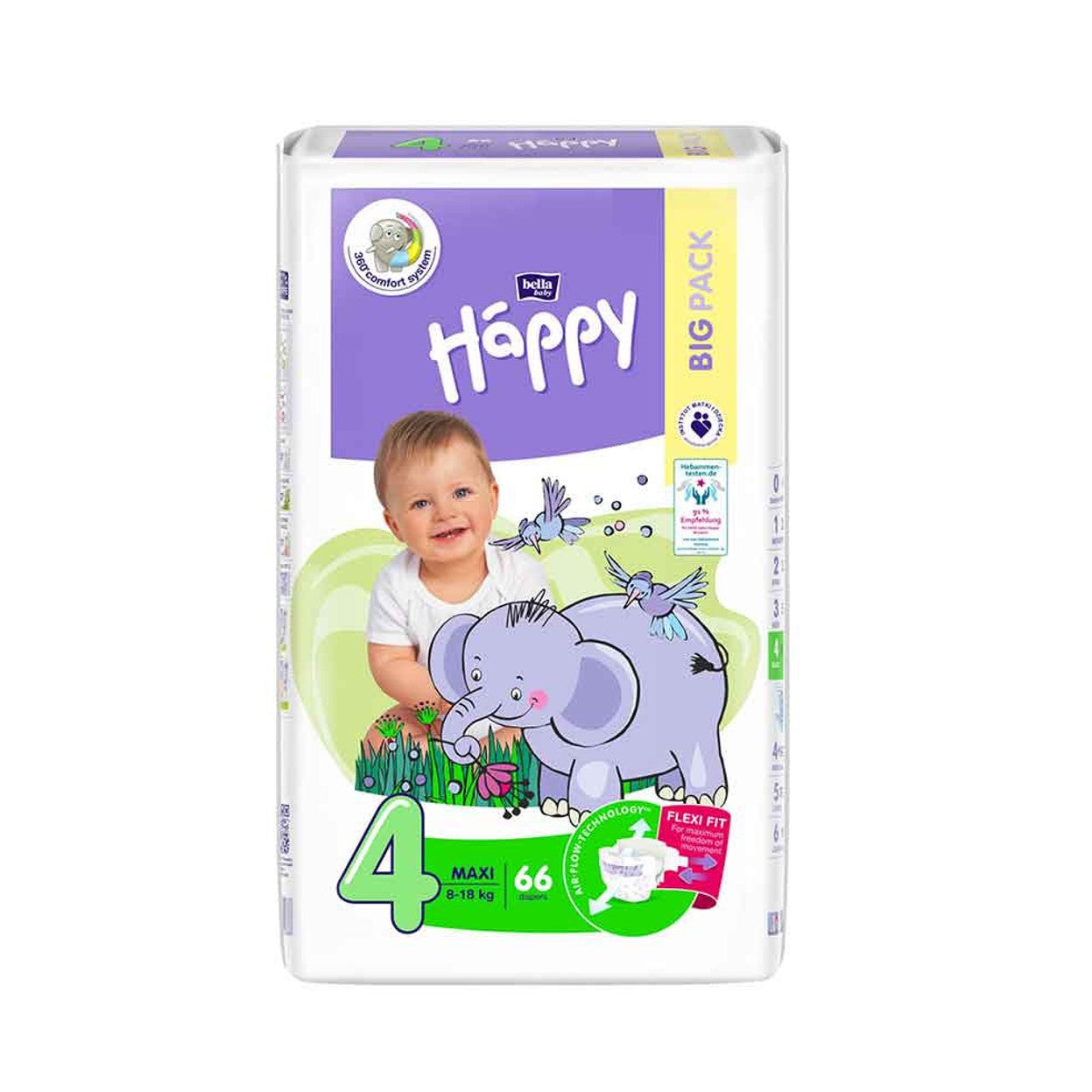 Bella – BABY HAPPY Couches bébé MAXI – Taille 4 – 8-18 kg –  Sachet de 66 pièces