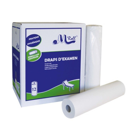 Drap d’examen lisse M’ROLL – 50 x 190 cm – 30 formats – 12 rouleaux – GLOBAL HYGIENE