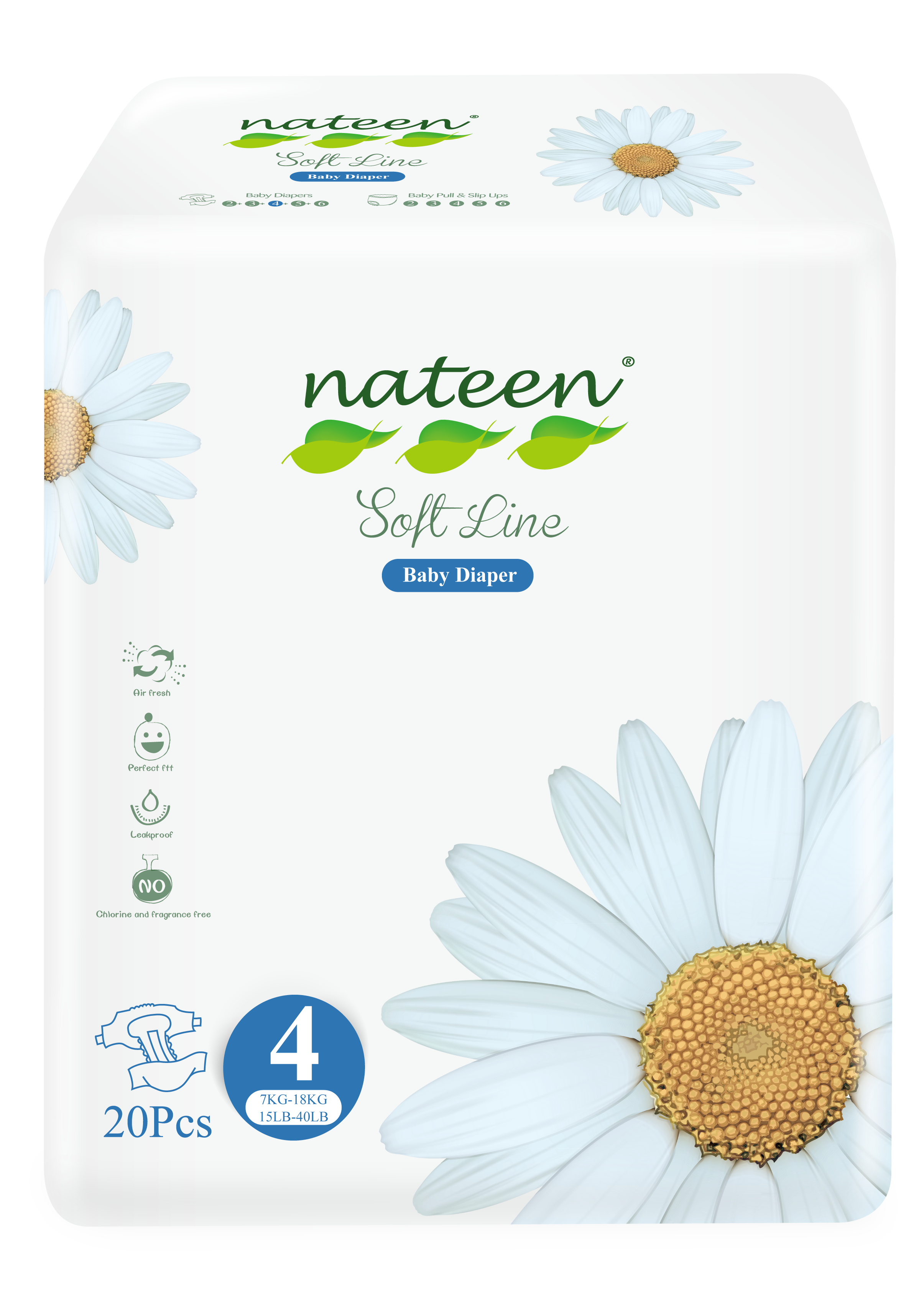 Nateen – Couches Bébé Taille 4 (7-18 kg) – Sachet de 20 pièces