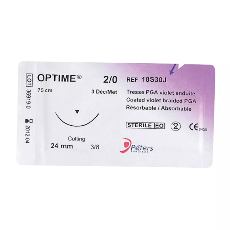 SUTURE OPTIME – TRESSE D’ACIDE POLYGLYCOLIQUE RÉSORBABLE (BOITE DE 36)