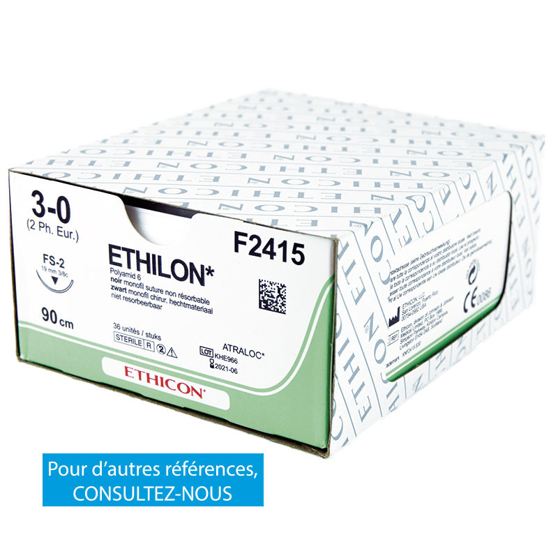 Suture ETHILON NOIR polyamide monofil (4 modèles) – Boîte de 12 unités