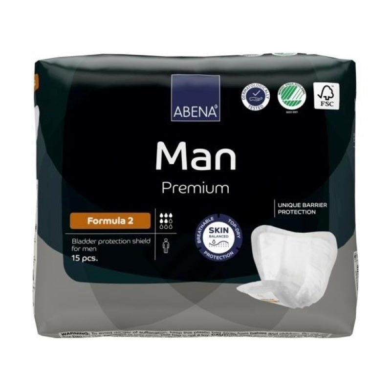 Abena – Protection urinaire anatomique homme – Man Formula – Niveau 2 – Sachet de 15 pièces