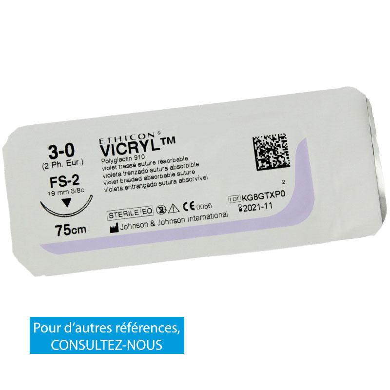 VICRYL™ (Polyglactine 910) tressé traité (17 modèles) – Boîte de 36 unités